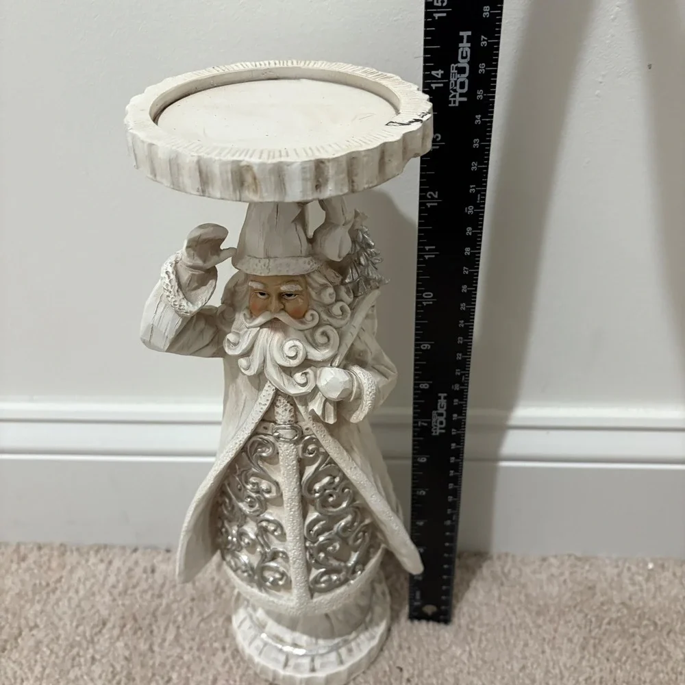 Vintage Style Santa‎ Claus Pedestal Pillar Candle Holder Festive Holiday 13